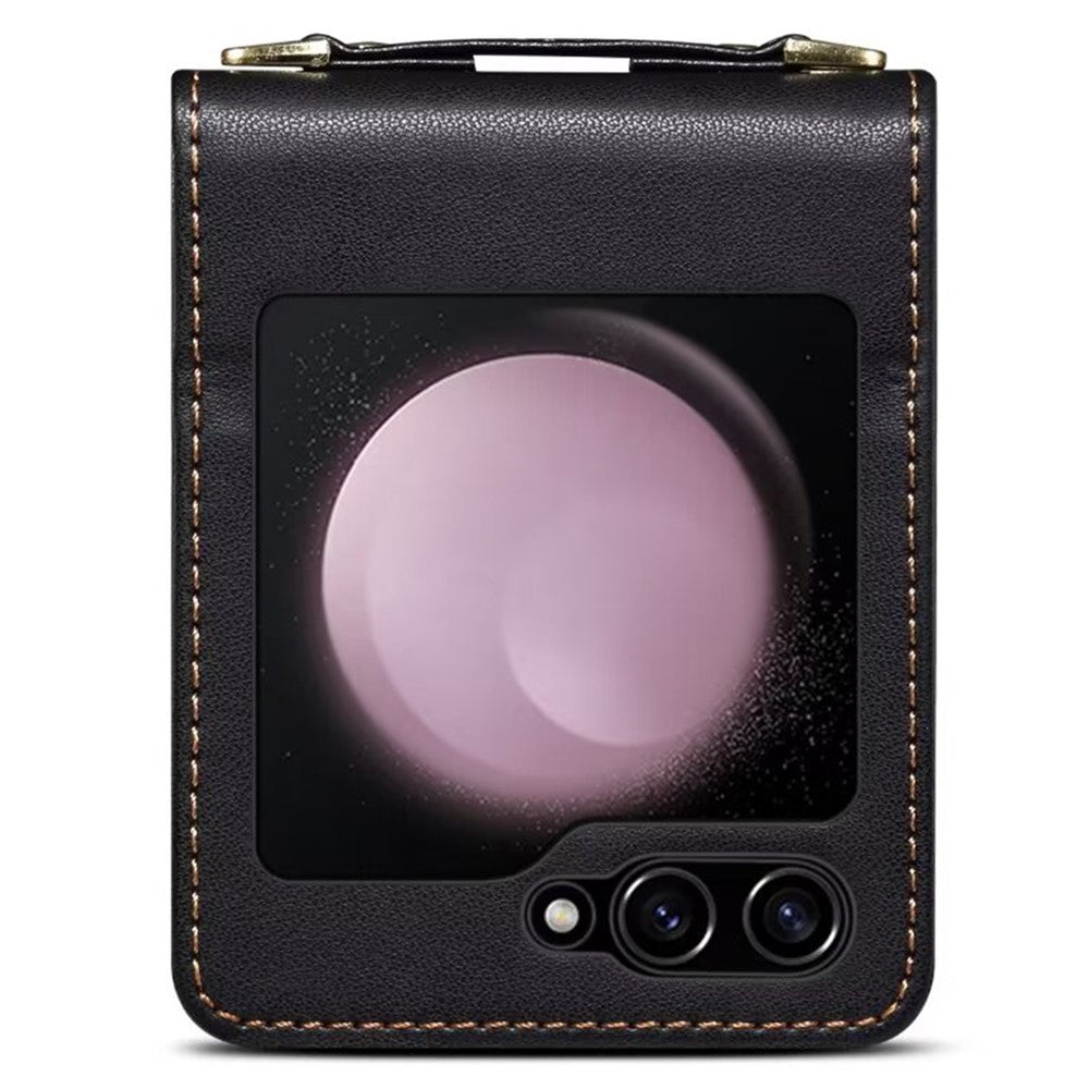 For Samsung Galaxy Z Flip7 FE 5G / Z Flip6 5G Case Splicing Color Leather Phone Cover with Card Slot Holder Lanyard - Brown