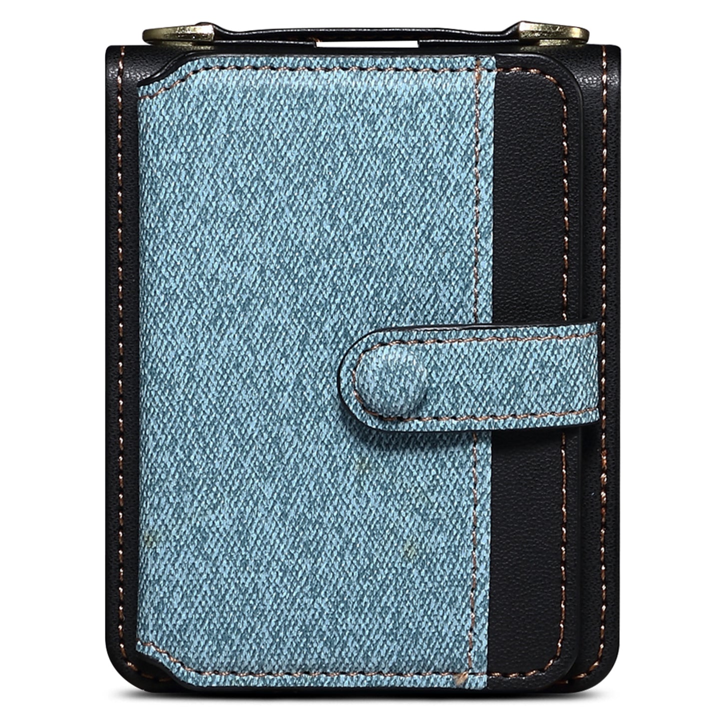 For Samsung Galaxy Z Flip6 5G Case Splicing Color Leather Phone Cover with Card Slot Holder Lanyard - Blue