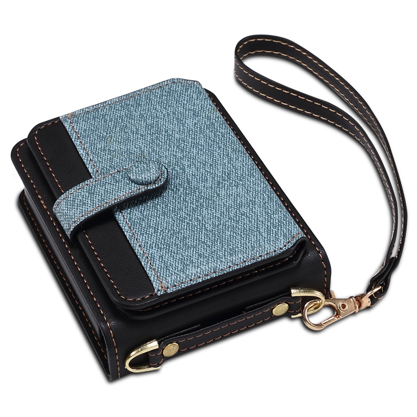 For Samsung Galaxy Z Flip6 5G Case Splicing Color Leather Phone Cover with Card Slot Holder Lanyard - Blue