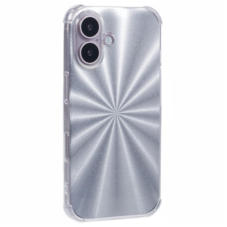 For iPhone 16 Case Reinforced Corners Soft TPU Protective Phone Cover with Card Paper - Aurora Silver