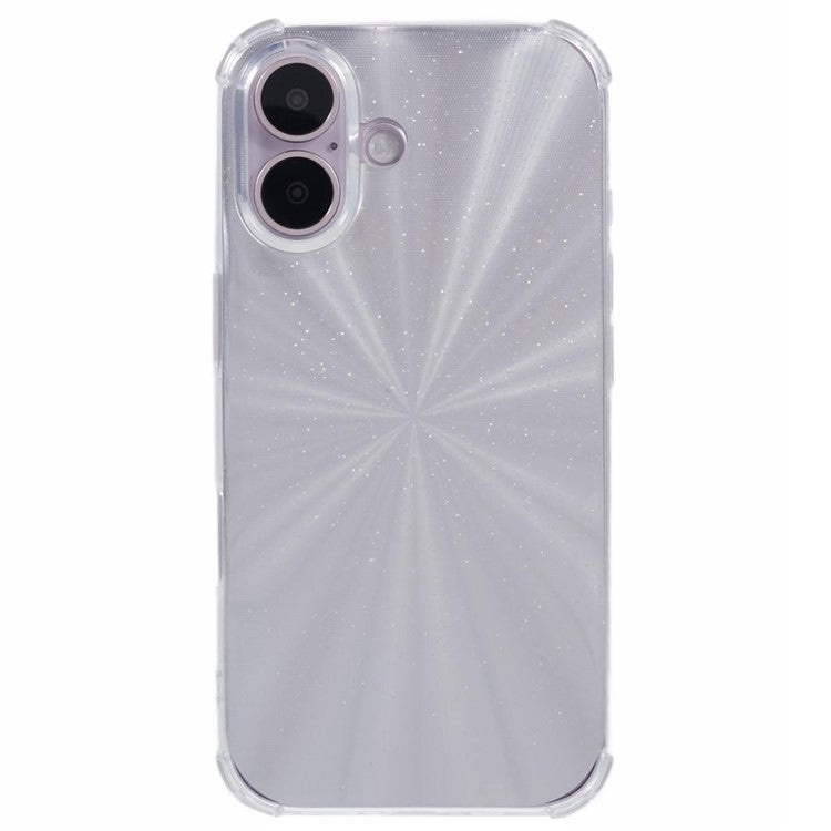 For iPhone 16 Case Reinforced Corners Soft TPU Protective Phone Cover with Card Paper - Aurora Silver