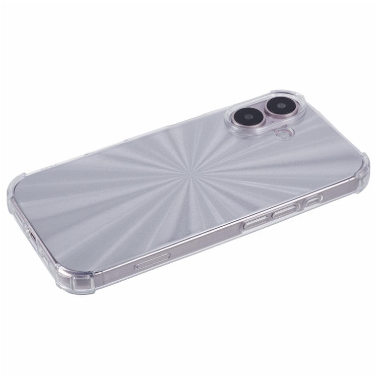 For iPhone 16 Case Reinforced Corners Soft TPU Protective Phone Cover with Card Paper - Aurora Silver