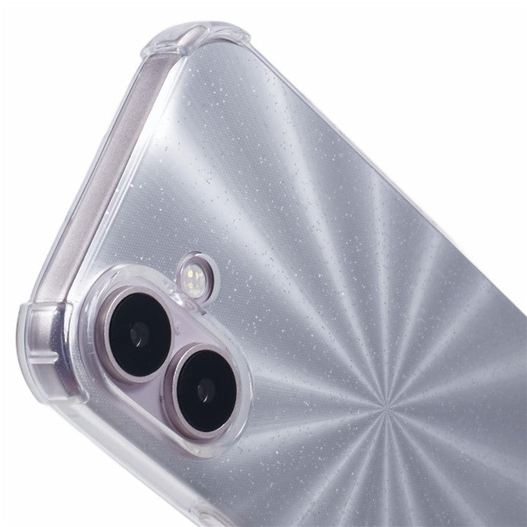 For iPhone 16 Case Reinforced Corners Soft TPU Protective Phone Cover with Card Paper - Aurora Silver