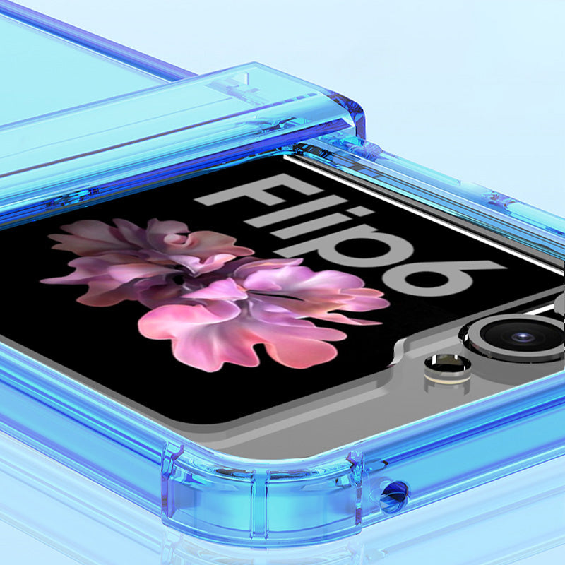 GKK For Samsung Galaxy Z Flip6 5G Airbag Cushion Hinge Phone Cases TPU+PC Folding Phone Cover - Transparent Blue