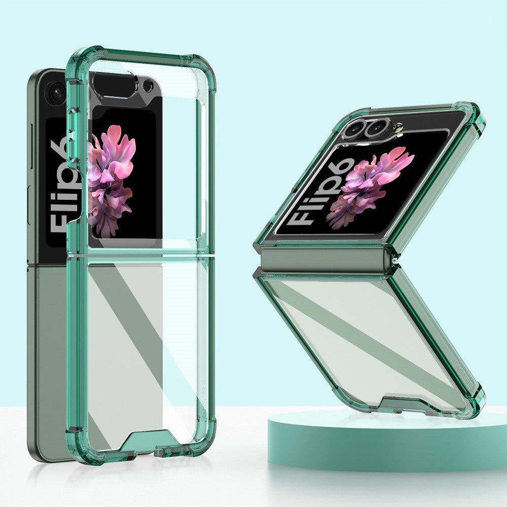 GKK For Samsung Galaxy Z Flip7 FE 5G / Z Flip6 5G Airbag Cushion Phone Cases TPU+PC Folding Phone Cover - Transparent Green