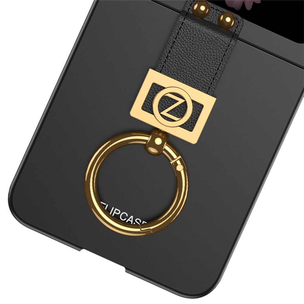 GKK For Samsung Galaxy Z Flip7 FE 5G / Z Flip6 5G PC Phone Case with Ring Holder+Tempered Glass Front Screen Film - Black