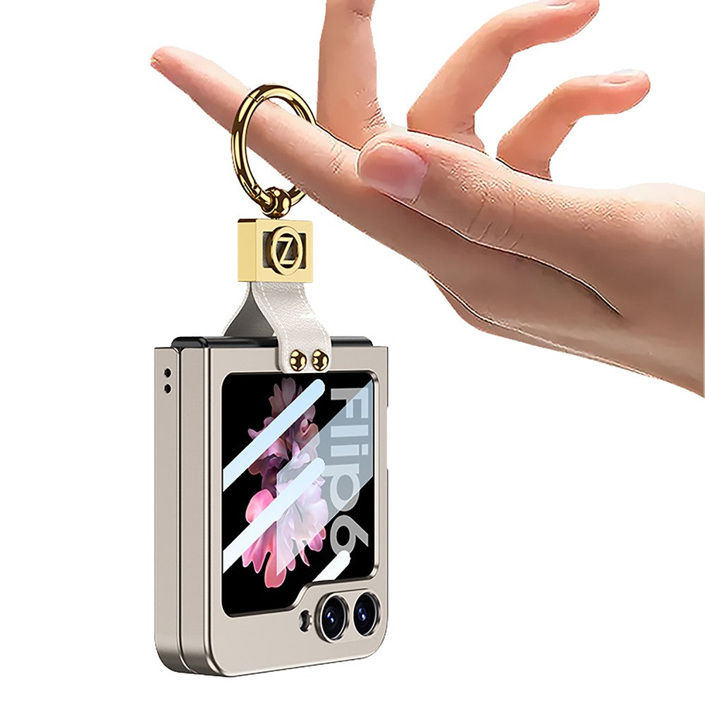 GKK For Samsung Galaxy Z Flip7 FE 5G / Z Flip6 5G PC Phone Case with Ring Holder+Tempered Glass Front Screen Film - Black