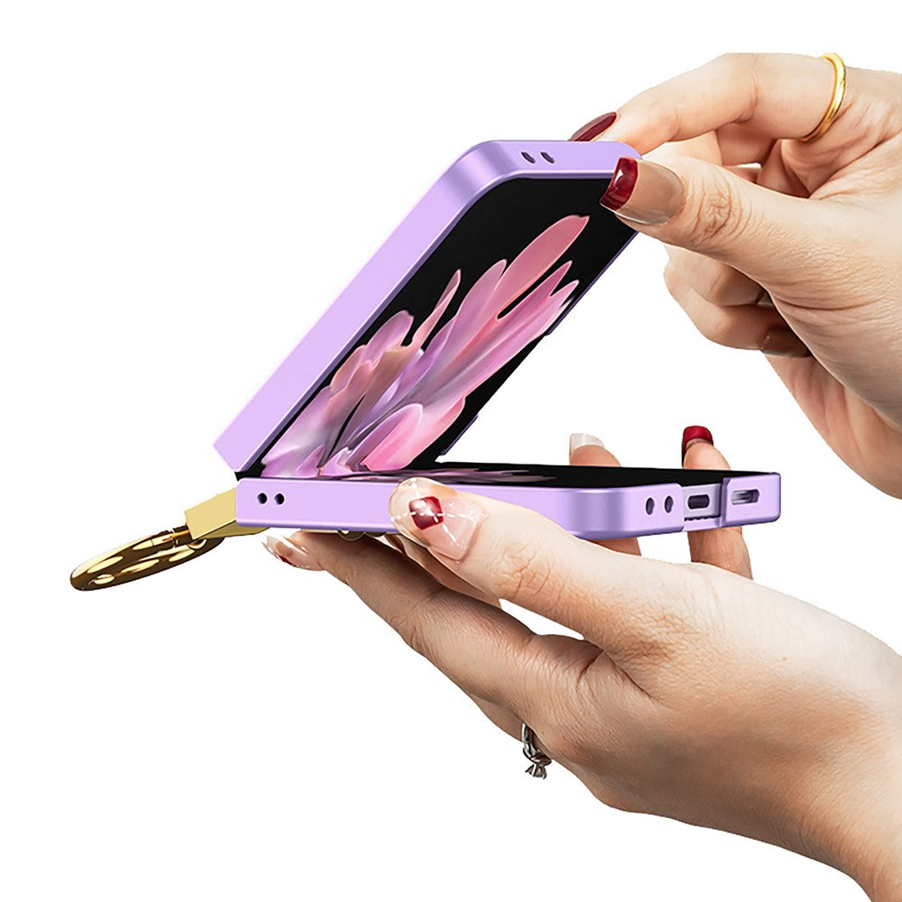 GKK For Samsung Galaxy Z Flip7 FE 5G / Z Flip6 5G PC Phone Case with Ring Holder+Tempered Glass Front Screen Film - Purple