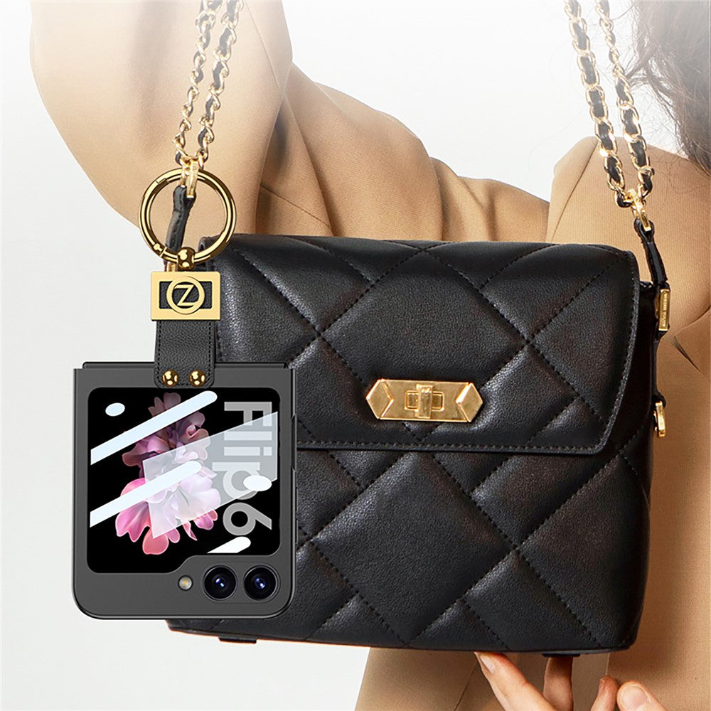 GKK For Samsung Galaxy Z Flip7 FE 5G / Z Flip6 5G PC Phone Case with Ring Holder+Tempered Glass Front Screen Film - Pink