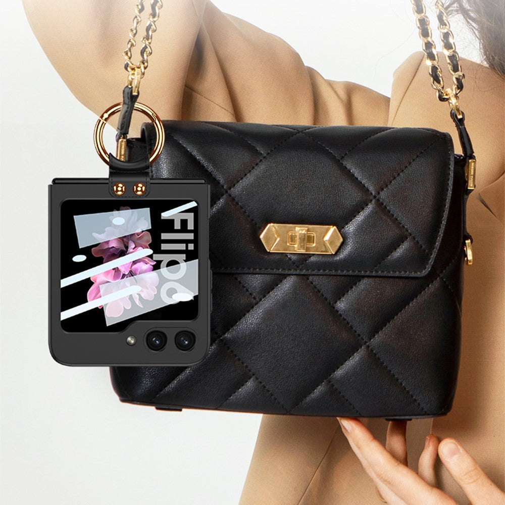 GKK For Samsung Galaxy Z Flip7 FE 5G / Z Flip6 5G Case PC Phone Cover with Ring Holder+Tempered Glass Back Screen Film - Purple