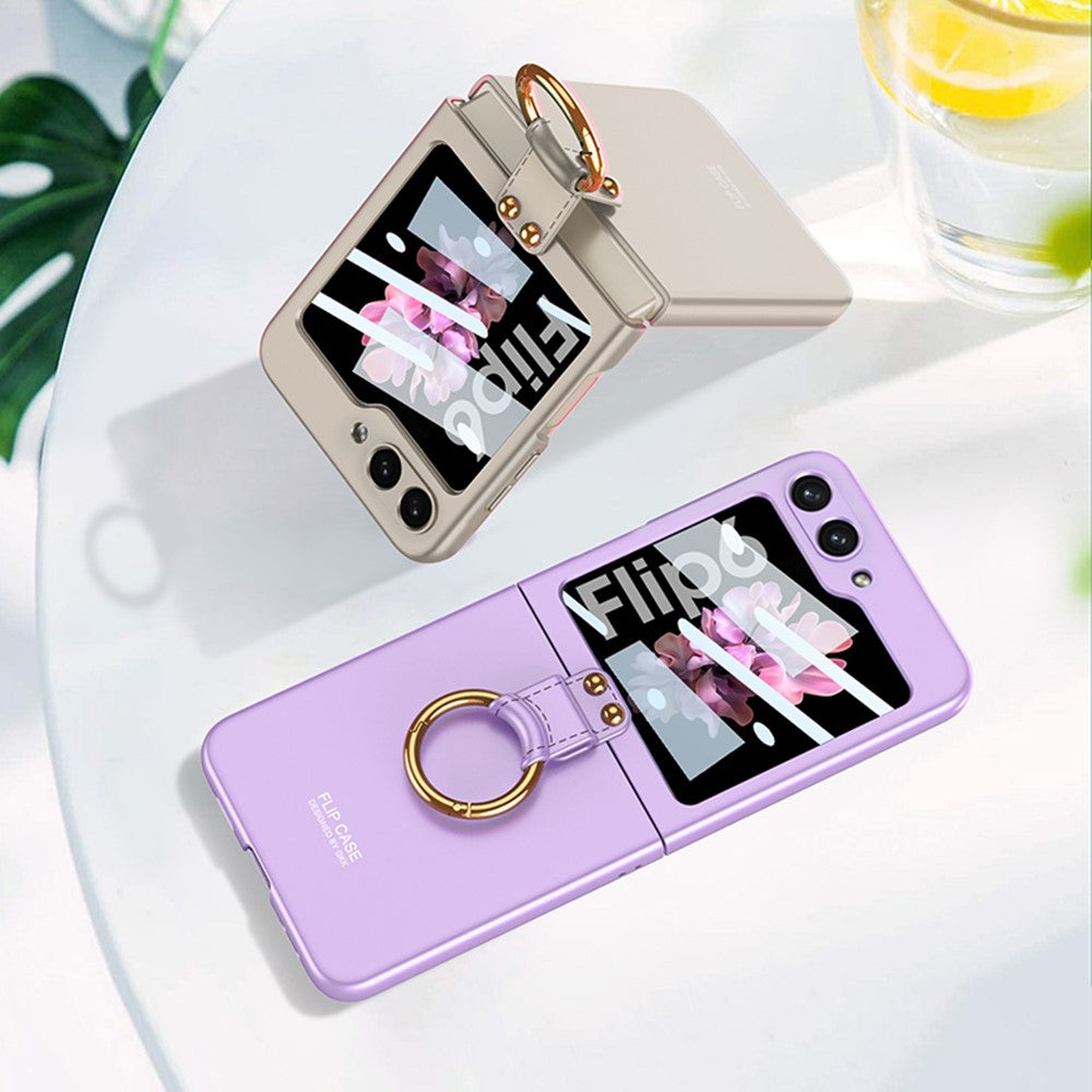 GKK For Samsung Galaxy Z Flip7 FE 5G / Z Flip6 5G Case PC Phone Cover with Ring Holder+Tempered Glass Back Screen Film - Black