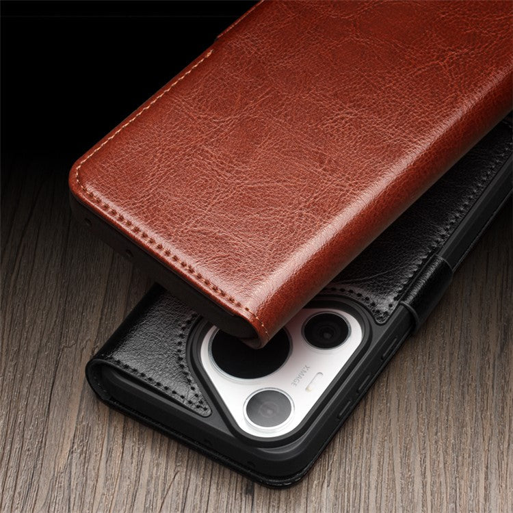 QIALINO For Huawei Pura 70 Ultra Wallet Case Genuine Cow Leather Flip Phone Cover - Black