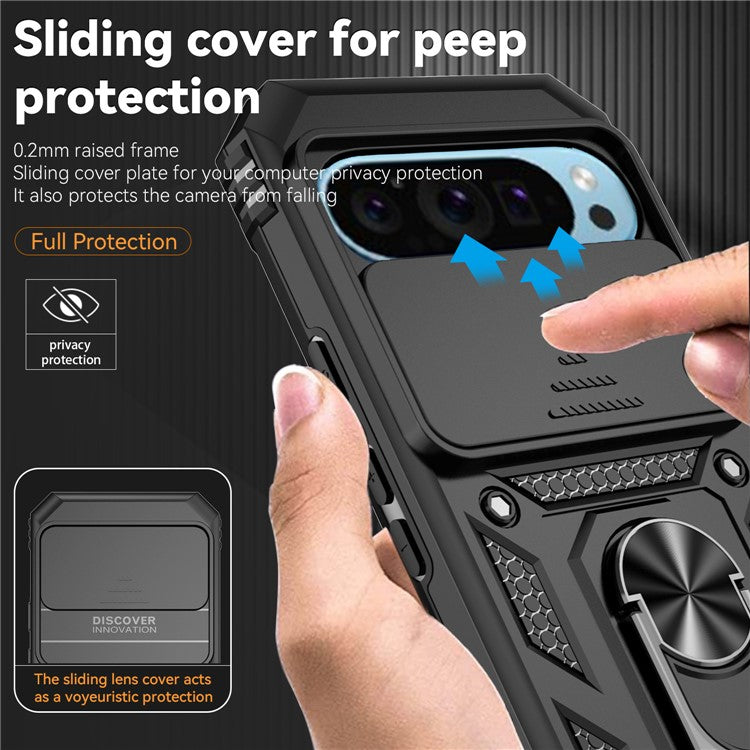 For Google Pixel 9 / 9 Pro Case Camera Protection PC+TPU Phone Cover with Kickstand - Black