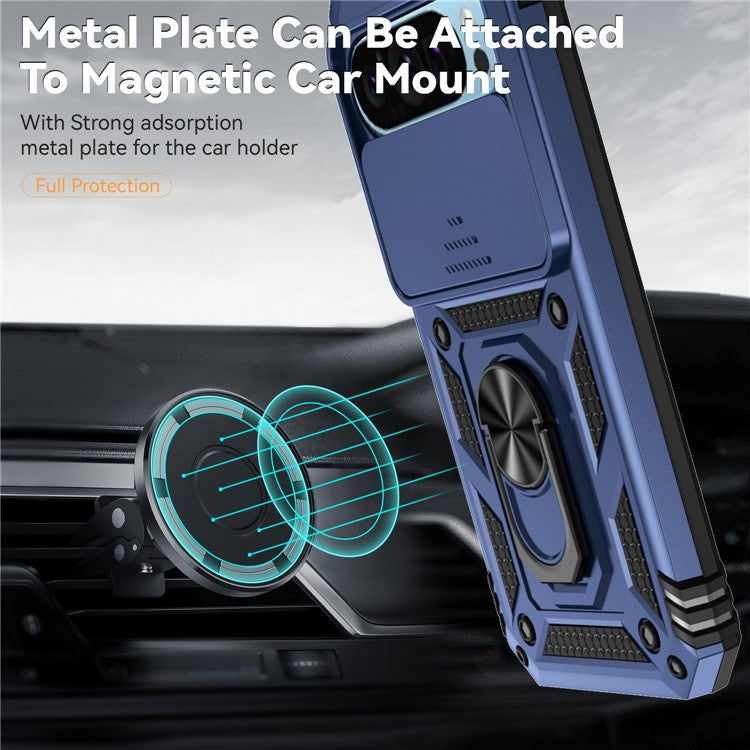 For Google Pixel 9 / 9 Pro Case Camera Protection PC+TPU Phone Cover with Kickstand - Blue