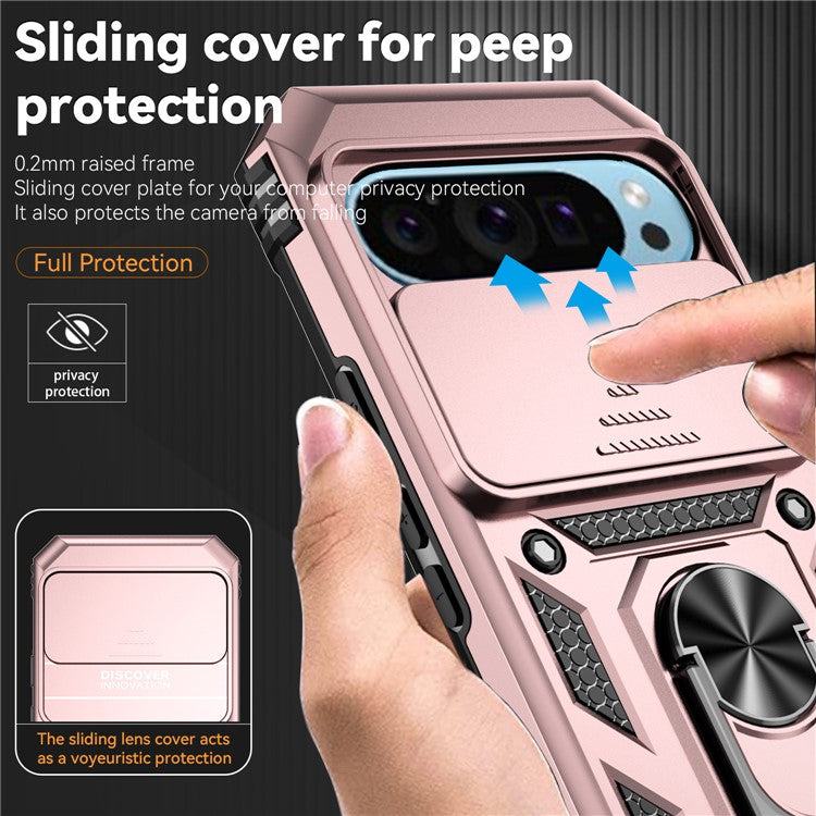 For Google Pixel 9 / 9 Pro Case Camera Protection PC+TPU Phone Cover with Kickstand - Rose Gold