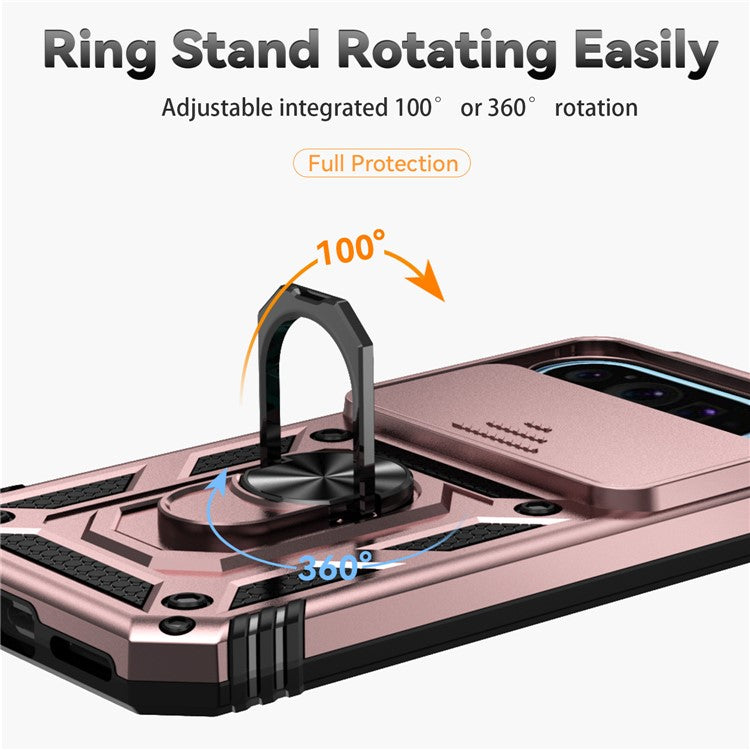 For Google Pixel 9 / 9 Pro Case Camera Protection PC+TPU Phone Cover with Kickstand - Rose Gold