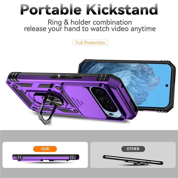 For Google Pixel 9 / 9 Pro Case Camera Protection PC+TPU Phone Cover with Kickstand - Purple