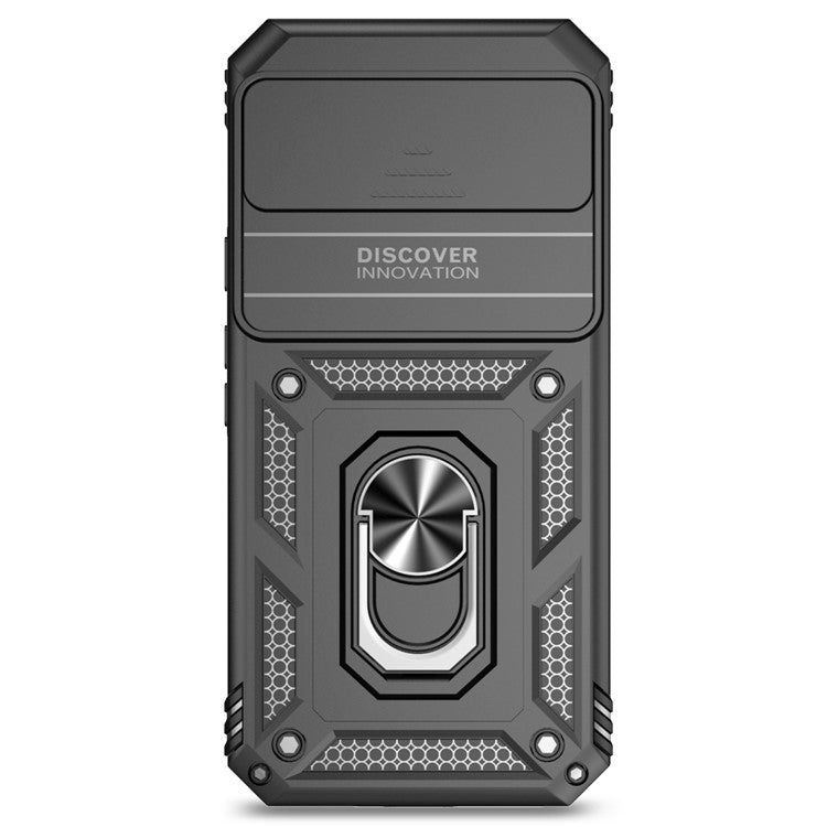 For Google Pixel 9 Pro XL Case Rugged PC+TPU Phone Protector with Slide Camera Cover / Kickstand - Black