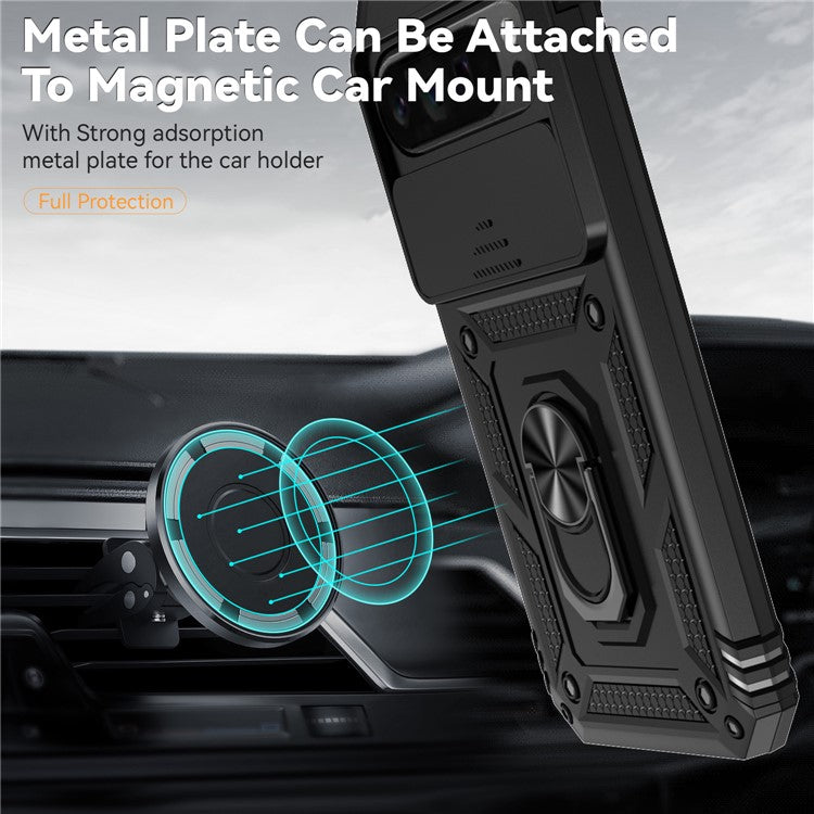 For Google Pixel 9 Pro XL Case Rugged PC+TPU Phone Protector with Slide Camera Cover / Kickstand - Black