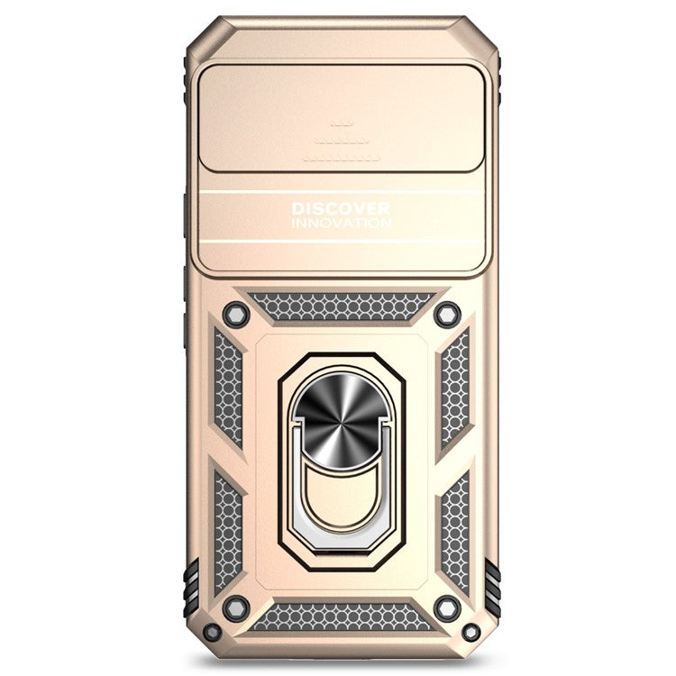 For Google Pixel 9 Pro XL Case Rugged PC+TPU Phone Protector with Slide Camera Cover / Kickstand - Gold