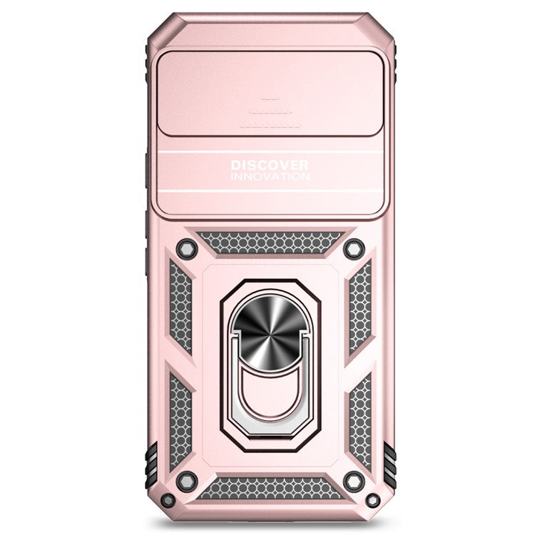 For Google Pixel 9 Pro XL Case Rugged PC+TPU Phone Protector with Slide Camera Cover / Kickstand - Rose Gold