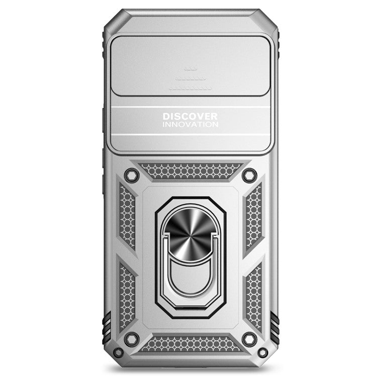 For Google Pixel 9 Pro XL Case Rugged PC+TPU Phone Protector with Slide Camera Cover / Kickstand - Silver