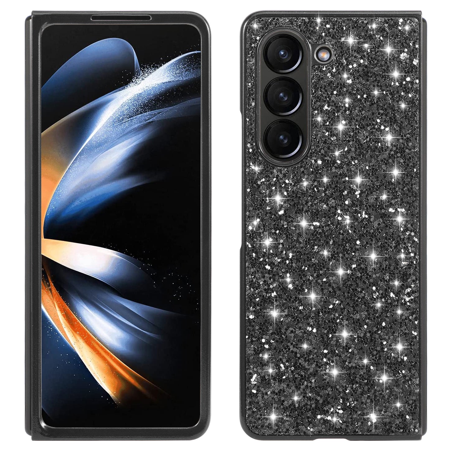 For Samsung Galaxy Z Fold6 5G Phone Case Glitter Electroplated TPU Frame PC Back Cover - Black