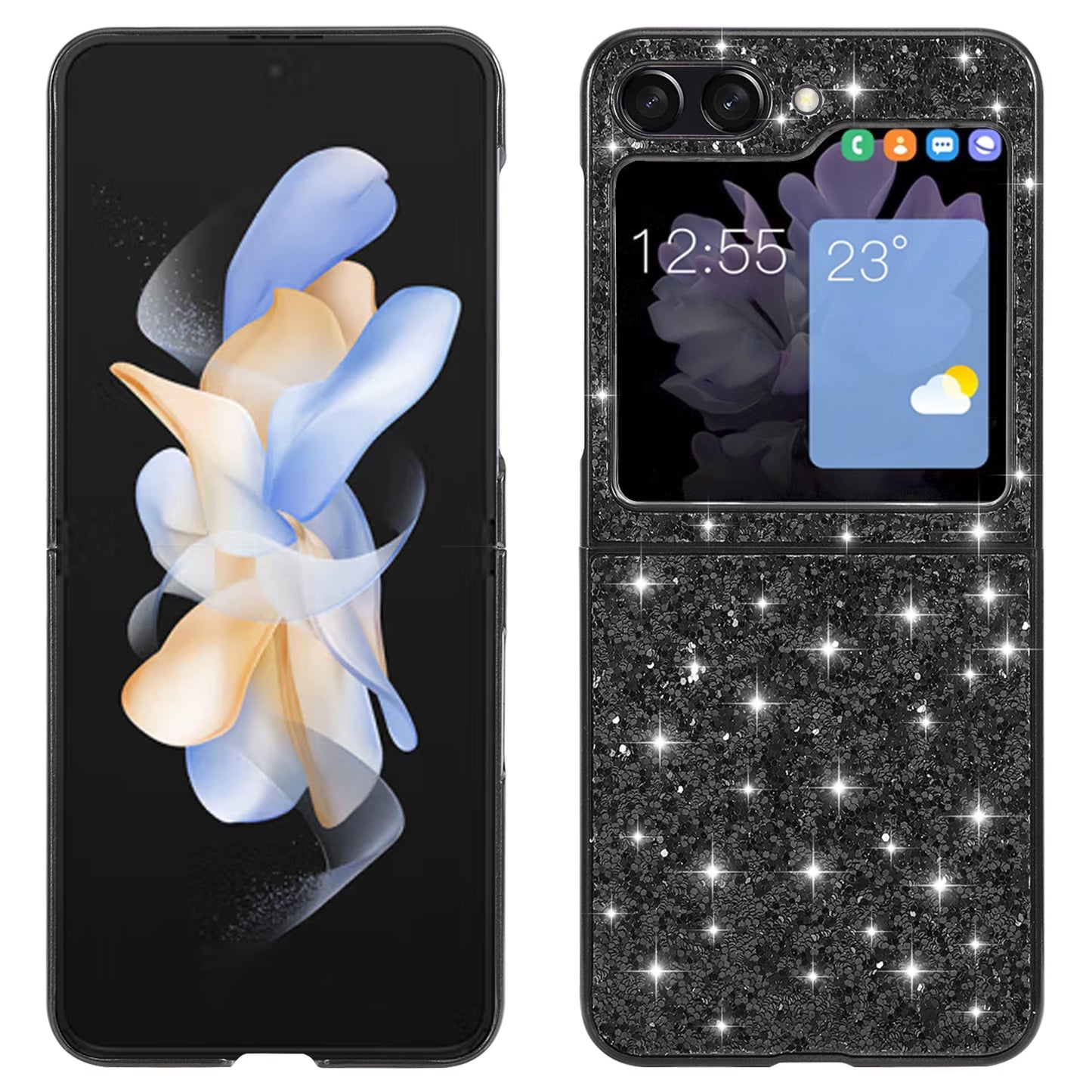 For Samsung Galaxy Z Flip6 5G Case Electroplating TPU Frame PC Back Glitter Phone Cover - Black