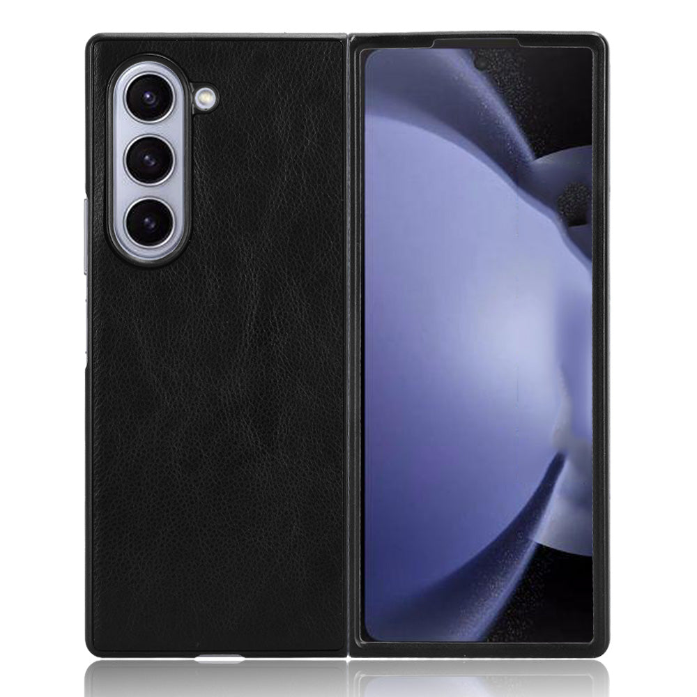 For Samsung Galaxy Z Fold6 5G Case Litchi Texture PU Leather + PC Phone Cover - Black