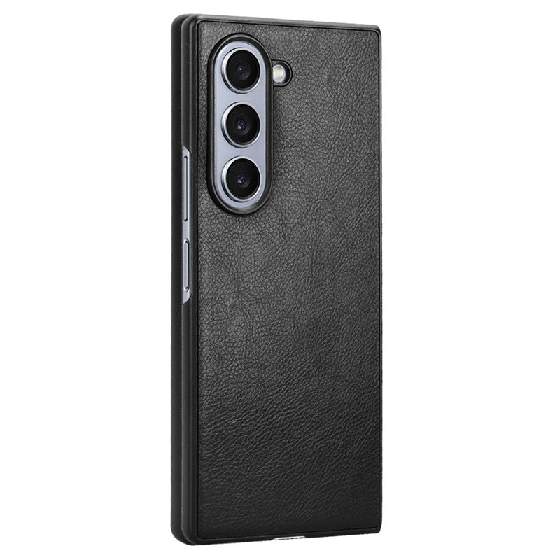 For Samsung Galaxy Z Fold6 5G Case Litchi Texture PU Leather + PC Phone Cover - Black