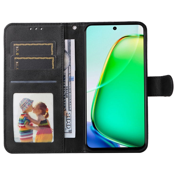 For vivo Y28 4G / iQOO Z9x 5G Case Calf Texture Leather Wallet Phone Cover - Black