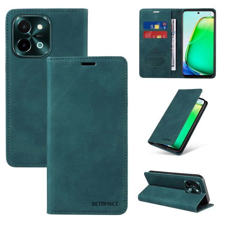 BETOPNICE 003 For vivo Y28 4G / iQOO Z9x 5G Case RFID Blocking Leather Phone Cover - Green
