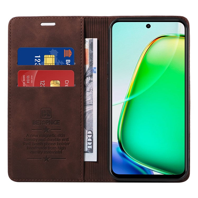 BETOPNICE 003 For vivo Y28 4G / iQOO Z9x 5G Case RFID Blocking Leather Phone Cover - Brown