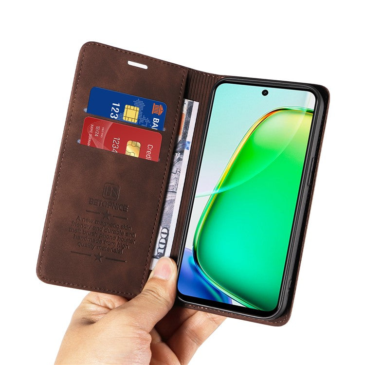 BETOPNICE 003 For vivo Y28 4G / iQOO Z9x 5G Case RFID Blocking Leather Phone Cover - Brown