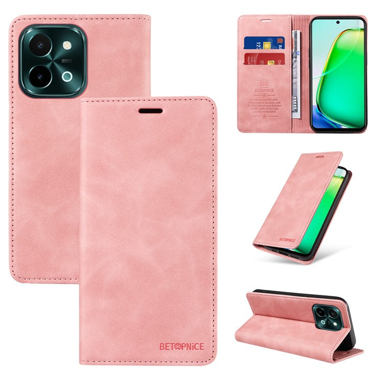 BETOPNICE 003 For vivo Y28 4G / iQOO Z9x 5G Case RFID Blocking Leather Phone Cover - Pink