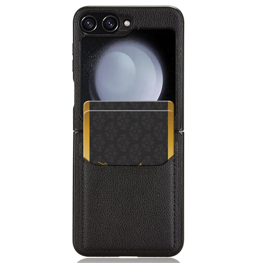 For Samsung Galaxy Z Flip7 FE 5G / Z Flip6 5G Case Litchi Texture Leather Coated PC Phone Cover Card Slot - Black