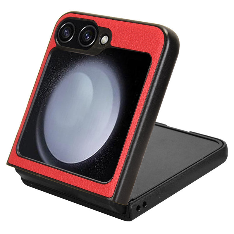 For Samsung Galaxy Z Flip6 5G Case Litchi Texture Leather Coated PC Phone Cover Card Slot - Red