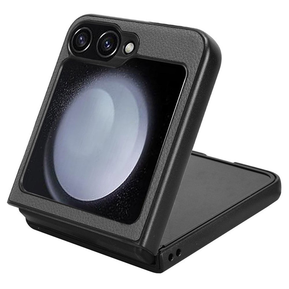 For Samsung Galaxy Z Flip7 FE 5G / Z Flip6 5G Case Litchi Texture Leather Coated PC Phone Cover Card Slot - Grey