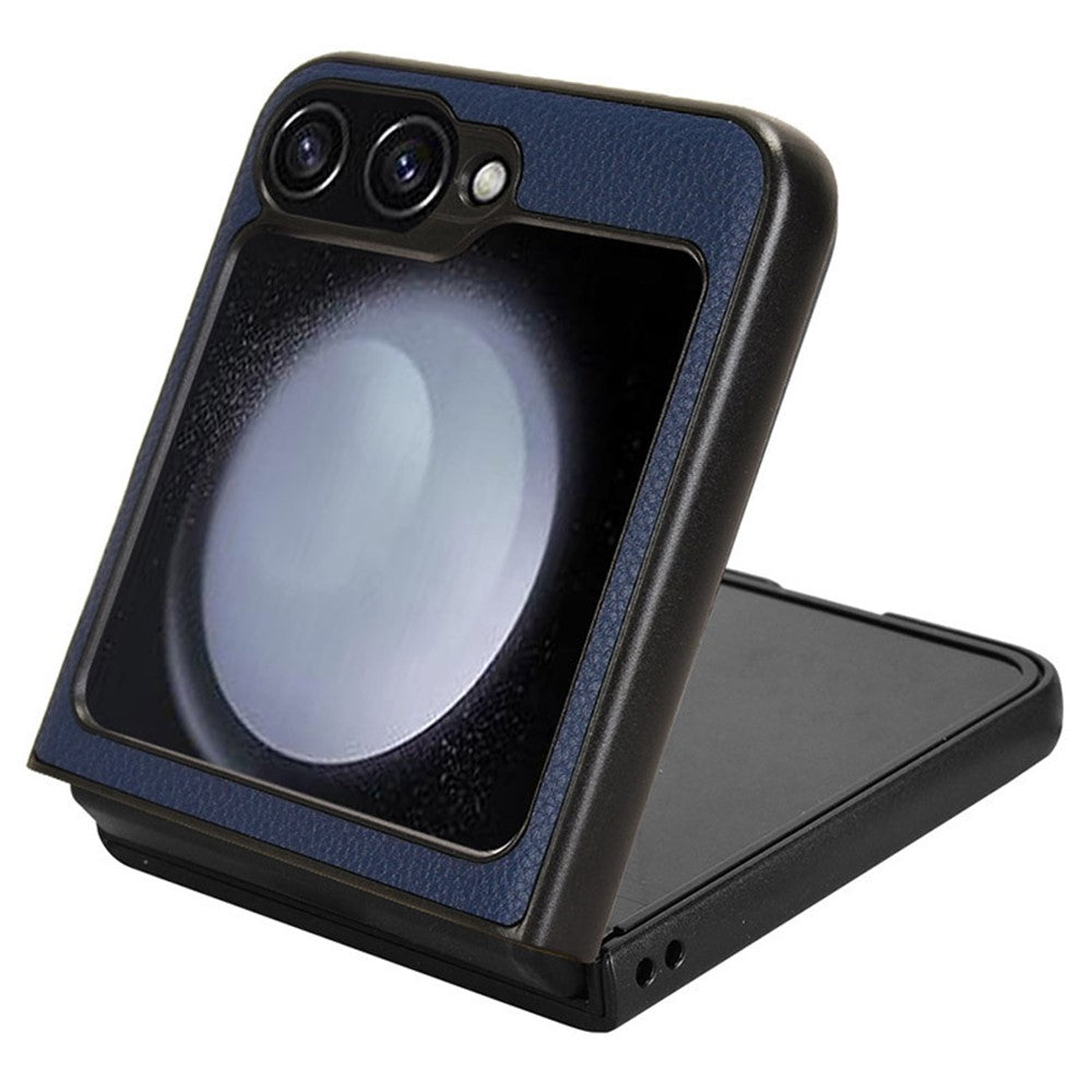 For Samsung Galaxy Z Flip7 FE 5G / Z Flip6 5G Case Litchi Texture Leather Coated PC Phone Cover Card Slot - Blue