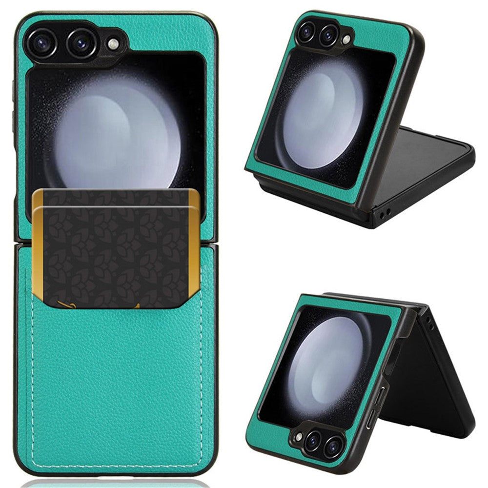For Samsung Galaxy Z Flip7 FE 5G / Z Flip6 5G Case Litchi Texture Leather Coated PC Phone Cover Card Slot - Green