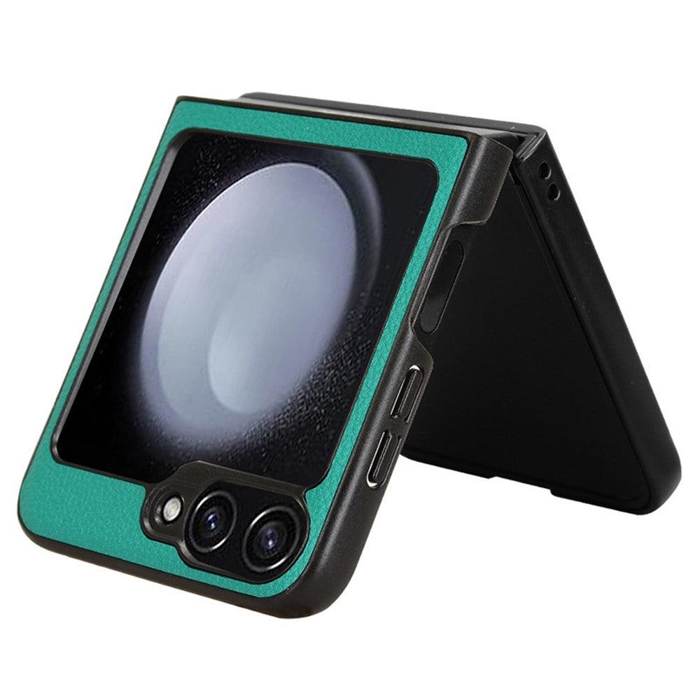 For Samsung Galaxy Z Flip7 FE 5G / Z Flip6 5G Case Litchi Texture Leather Coated PC Phone Cover Card Slot - Green