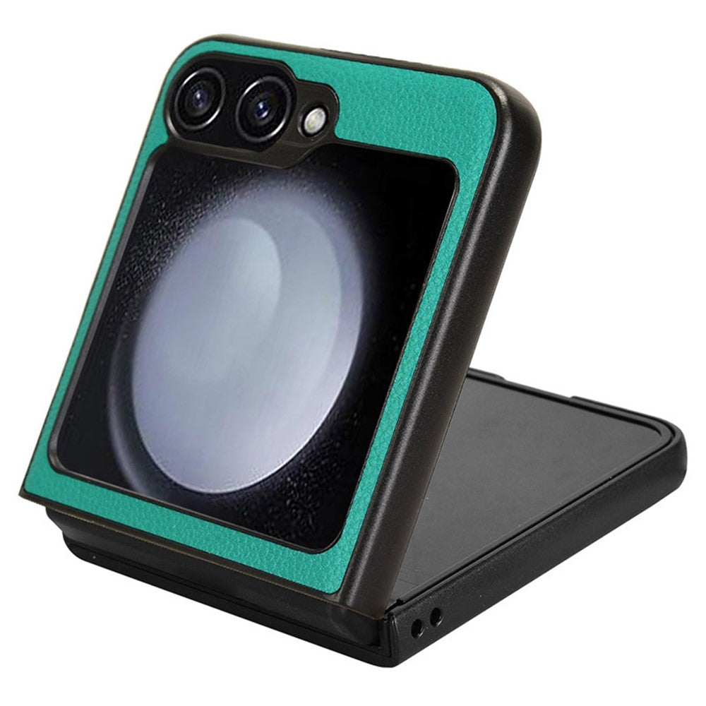 For Samsung Galaxy Z Flip7 FE 5G / Z Flip6 5G Case Litchi Texture Leather Coated PC Phone Cover Card Slot - Green