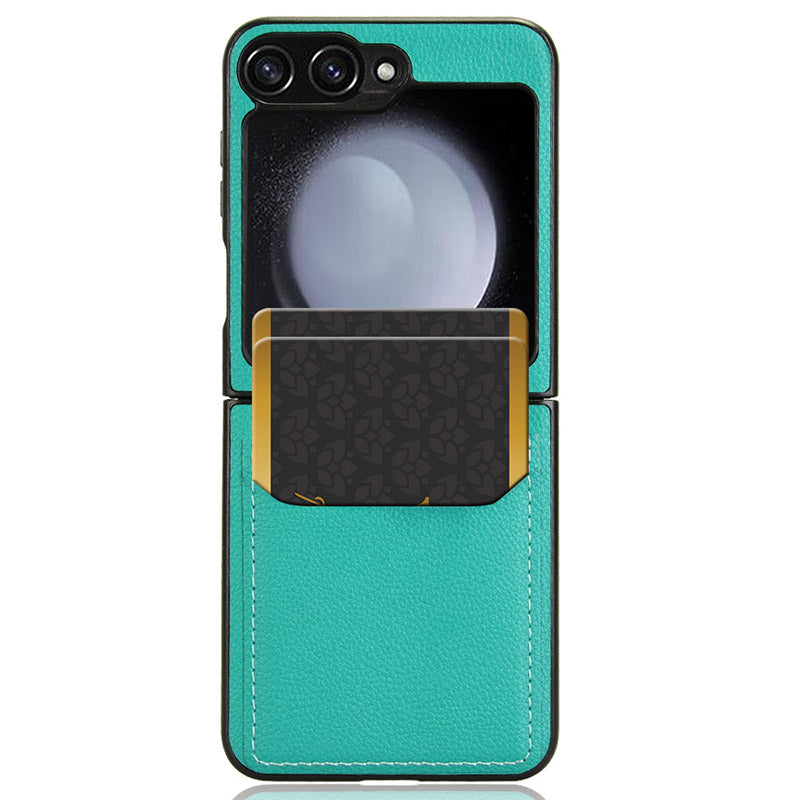 For Samsung Galaxy Z Flip6 5G Case Litchi Texture Leather Coated PC Phone Cover Card Slot - Green