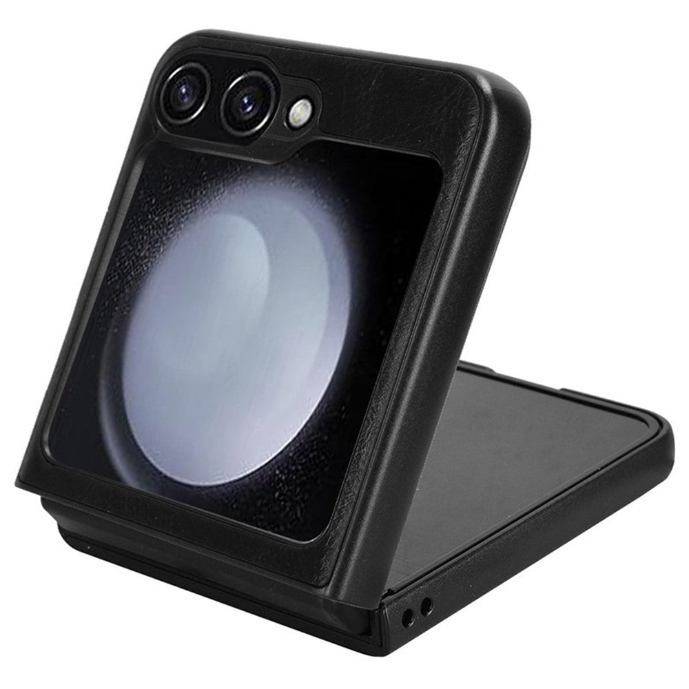 For Samsung Galaxy Z Flip7 FE 5G / Z Flip6 5G Case Stitching Lines Cowhide Texture Leather Back Phone Cover - Black