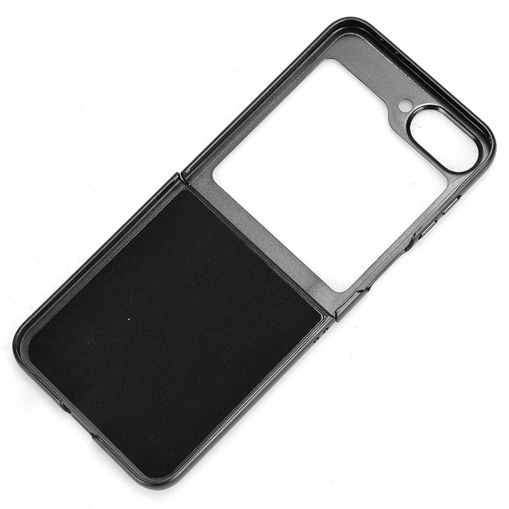 For Samsung Galaxy Z Flip7 FE 5G / Z Flip6 5G Case Stitching Lines Cowhide Texture Leather Back Phone Cover - Black