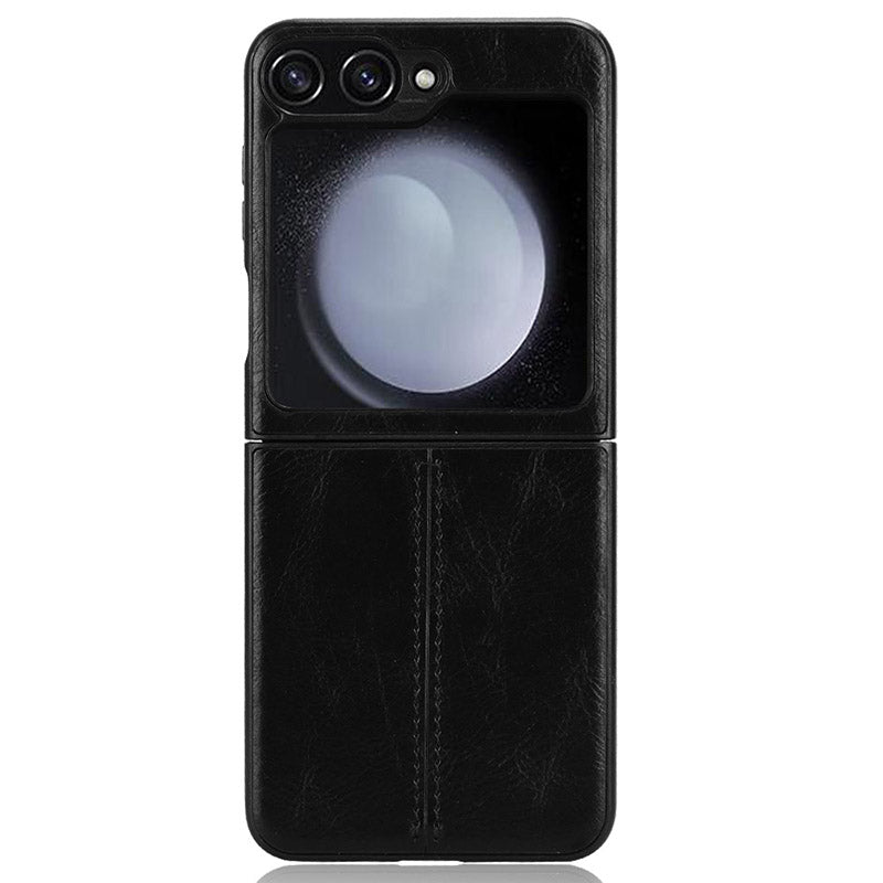 For Samsung Galaxy Z Flip6 5G Case Stitching Lines Cowhide Texture Leather Back Phone Cover - Black