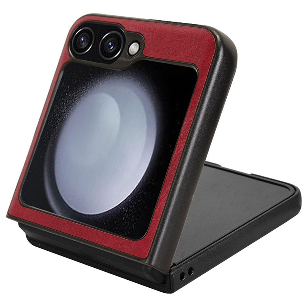 For Samsung Galaxy Z Flip7 FE 5G / Z Flip6 5G Case Stitching Lines Cowhide Texture Leather Back Phone Cover - Red