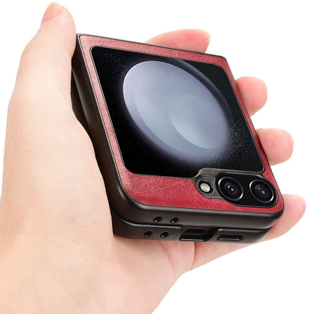 For Samsung Galaxy Z Flip7 FE 5G / Z Flip6 5G Case Stitching Lines Cowhide Texture Leather Back Phone Cover - Red