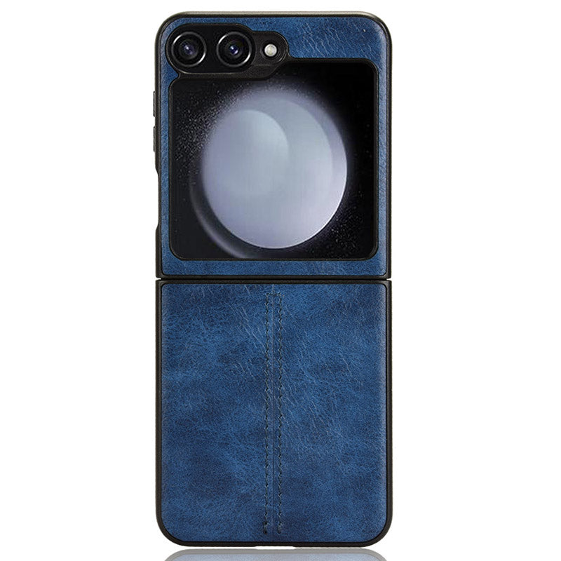 For Samsung Galaxy Z Flip6 5G Case Stitching Lines Cowhide Texture Leather Back Phone Cover - Blue