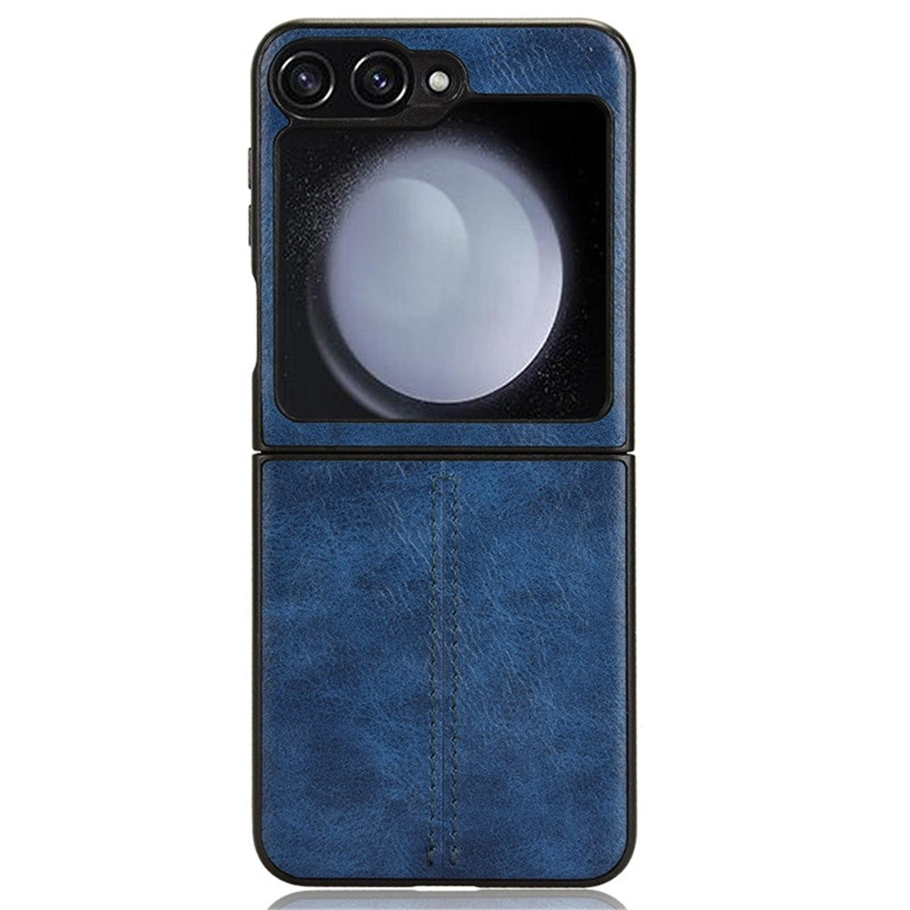 For Samsung Galaxy Z Flip7 FE 5G / Z Flip6 5G Case Stitching Lines Cowhide Texture Leather Back Phone Cover - Blue